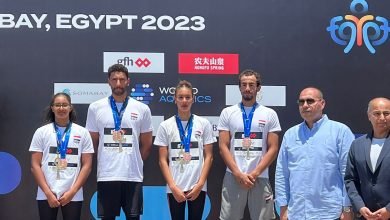 صورة مصر تفوز باول ميداليه برونزيه للفرق في بطولات العالم لسباحة المياه المفتوحة